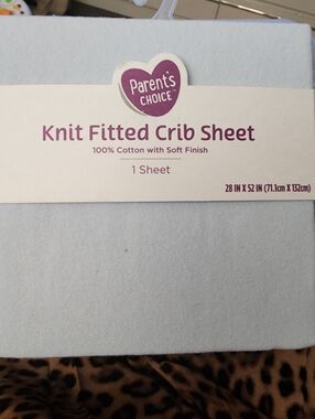 Parent's Choice Light Blue Knit Fitted Crib Sheet 100 % Cotton With Soft Finish